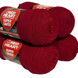 VTG‎ Red Heart Super Saver Yarn BURGUNDY 0376 Acrylic 7 oz NO DYE LOT ~ LOT OF 4